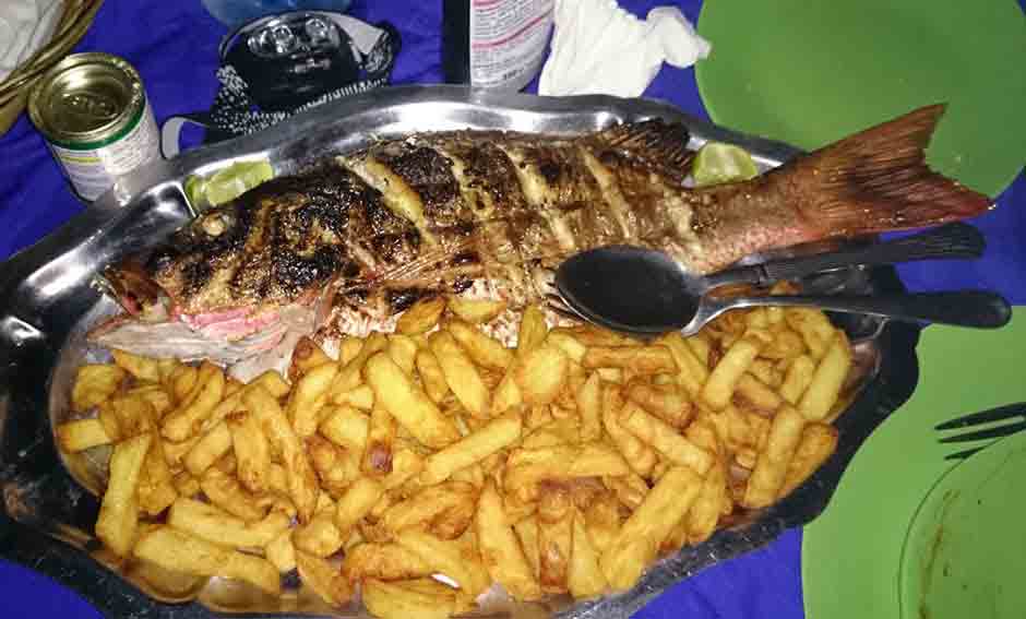 grilled red carp and fries bijagos
