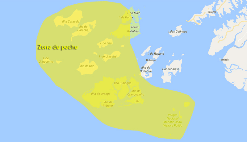 zone de peche étendue de tout l'archipel des bijagos en partant de kere